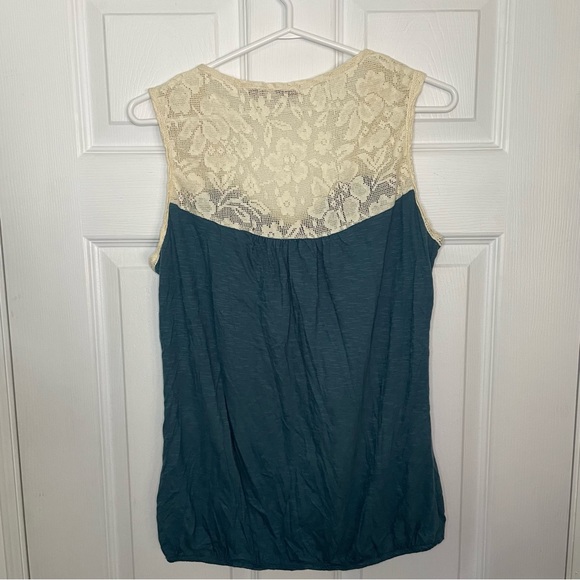 Prana Lace and Blue Organic Cotton Sleeveless Blouse Top Medium - Picture 5 of 7